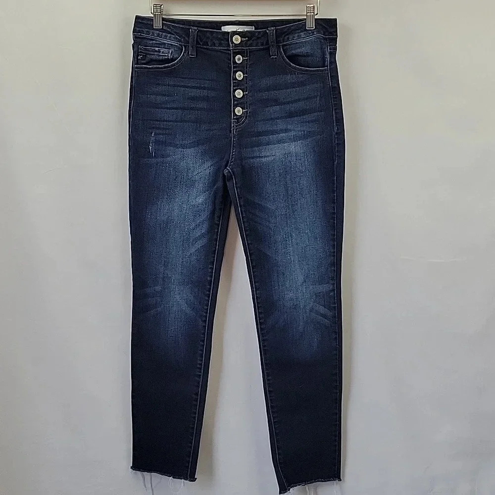 KanCan Button Fly Hi Rise Dark Wash Ankle Jeans Size 15/31
